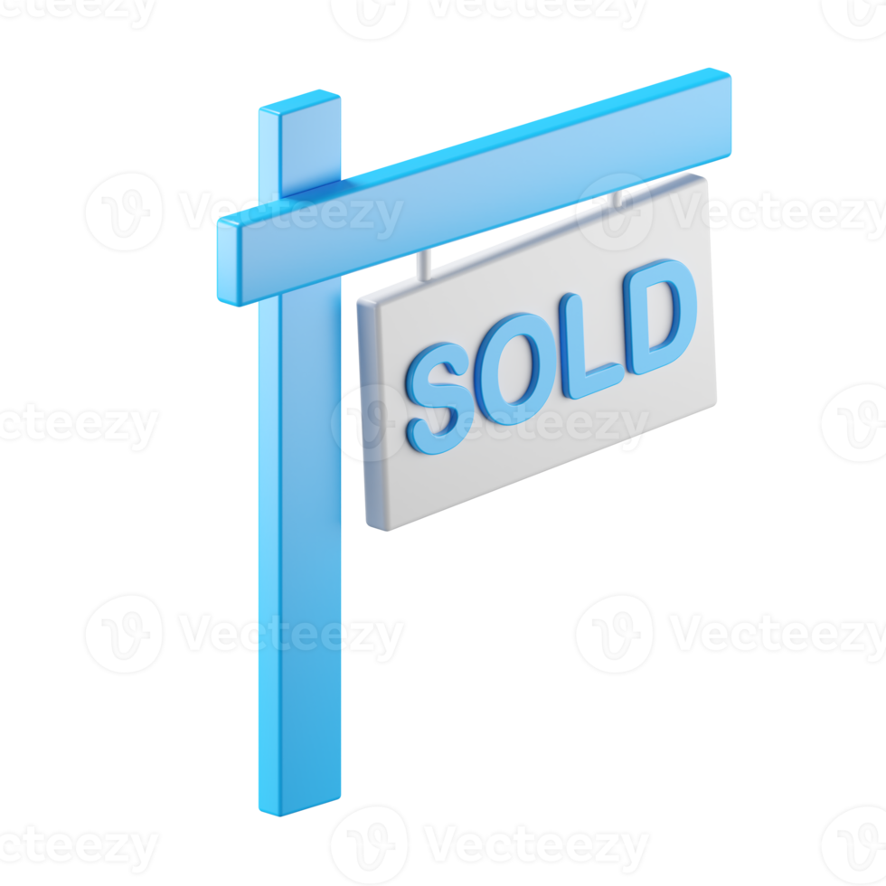 3d icon rendering of sold sign board isolated background. png