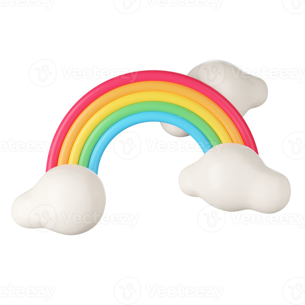 3D render of rainbow and clouds png