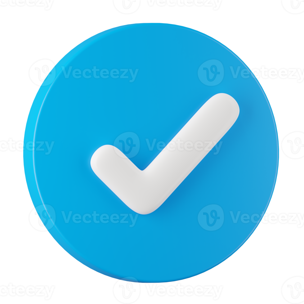 3d render of check mark button icon. png