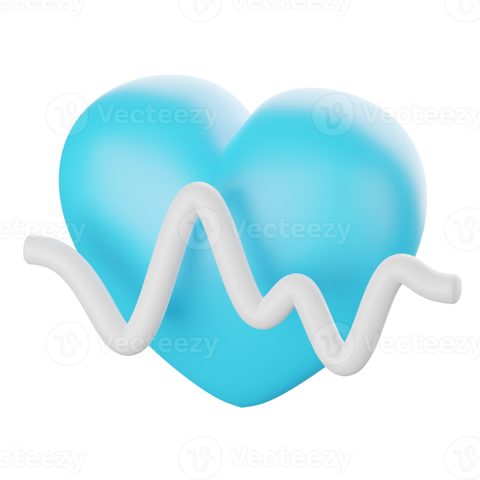 3d render of heart with pulse rate icon png