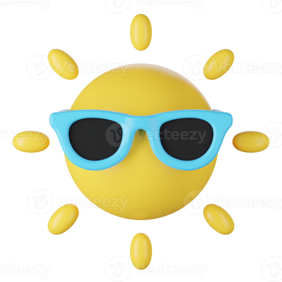 3D render of sun with sunglasses png