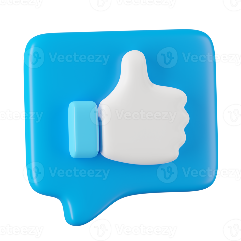 3d render of blue like icon in speech bubble, Social media concept. png