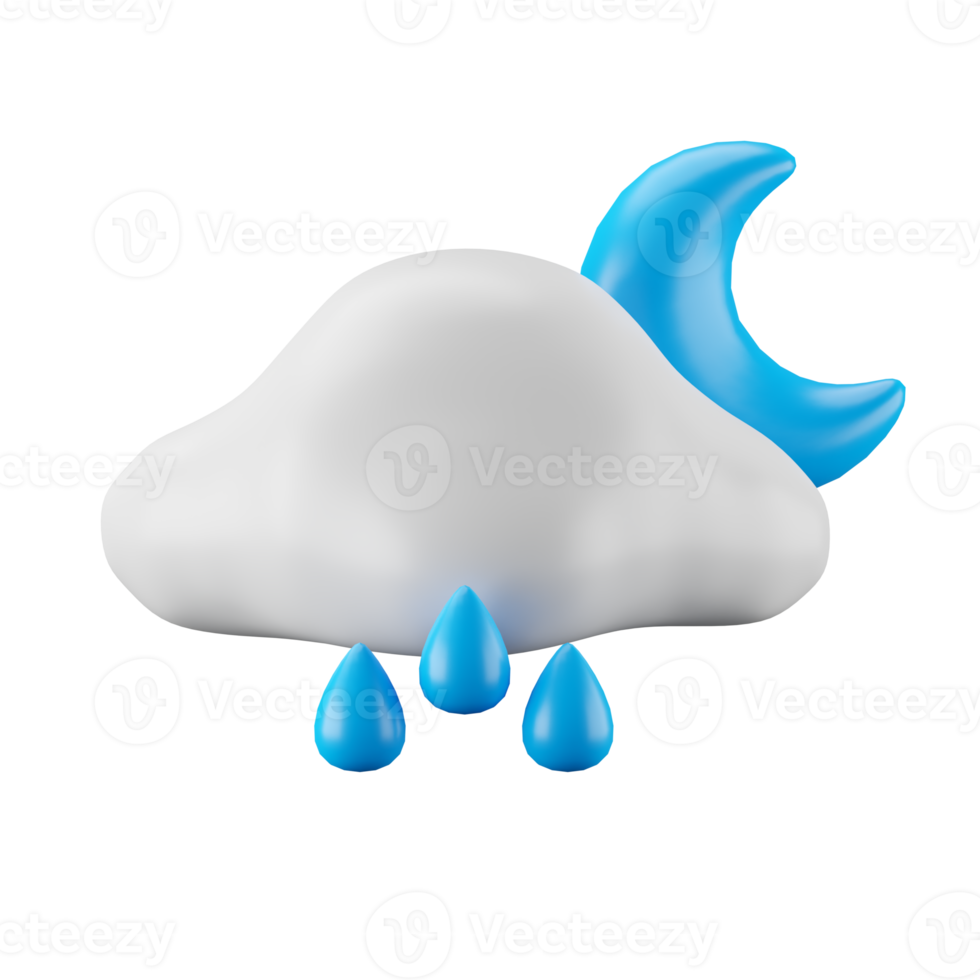 3d icon rendering of rainy in the night, weather forecast. png