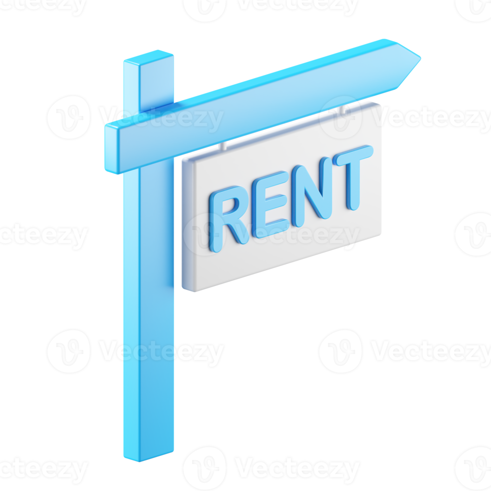 3d icon rendering of rent sign board isolated background. png