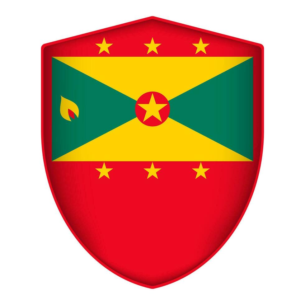 Grenada flag in shield shape. Vector illustration.