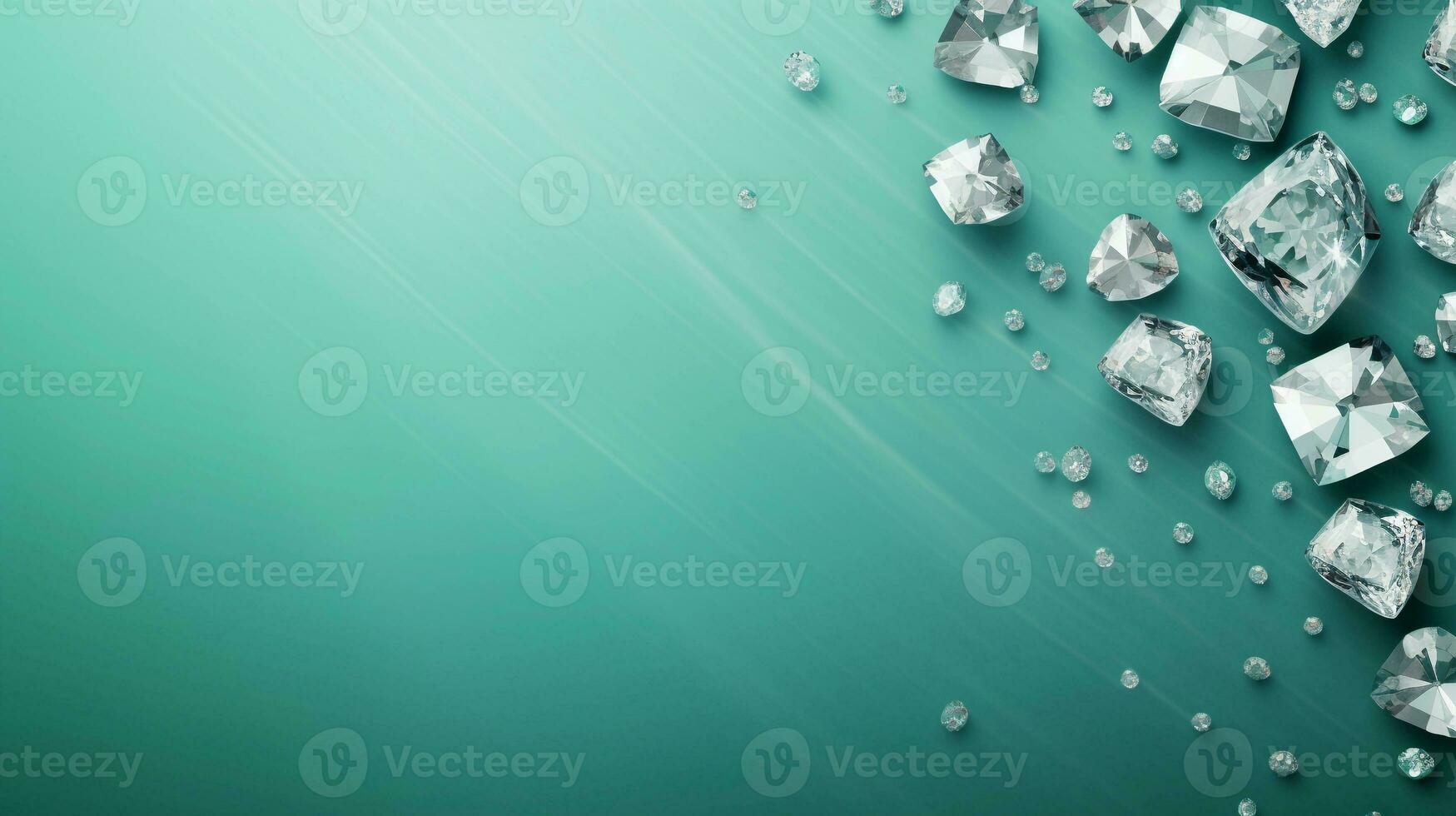 space for text on light green textured background surrounded by decorative diamonds from top view, background image, AI generated photo