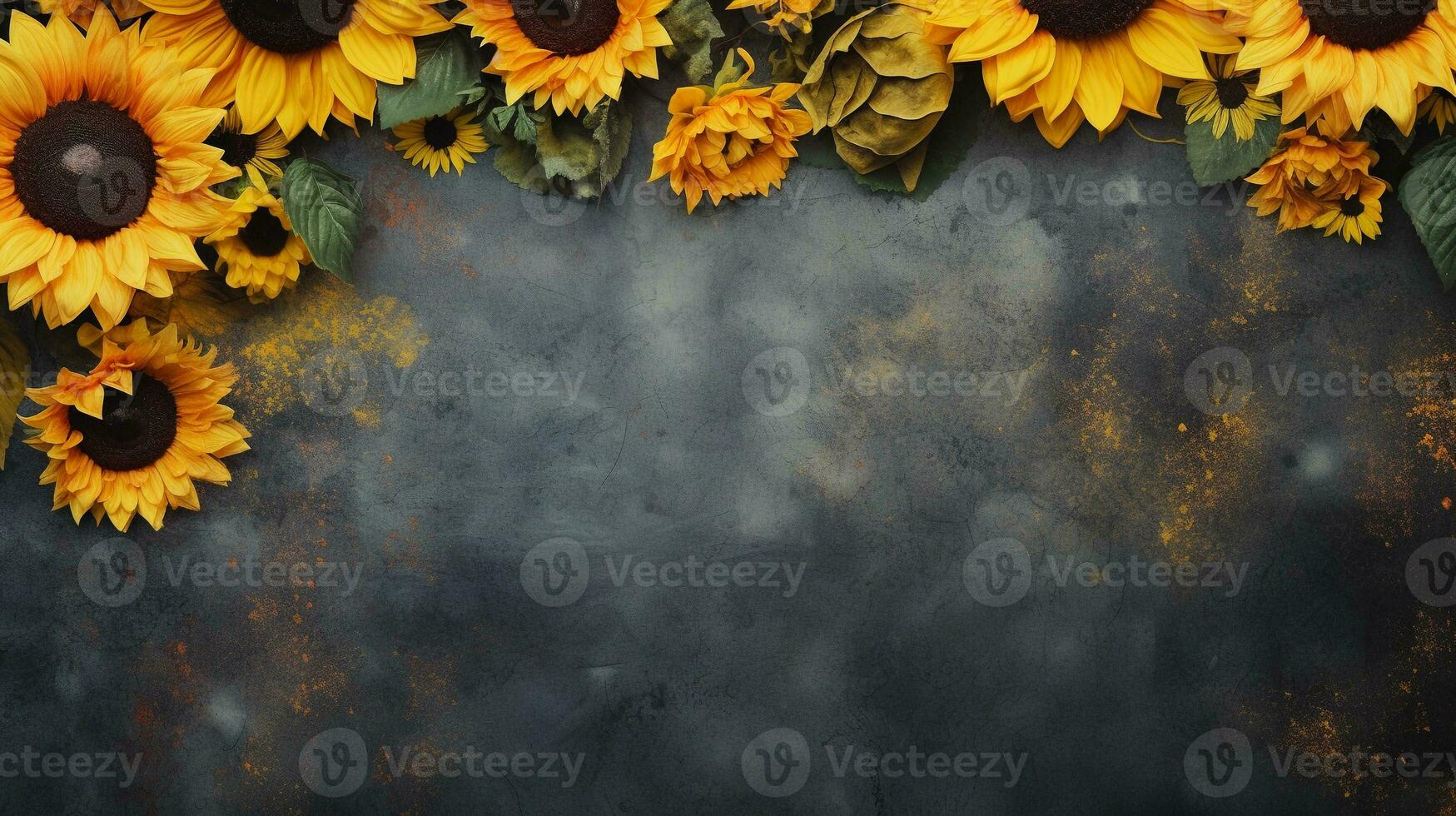 space for text on textured background surrounded by sunflowers, background image, AI generated photo