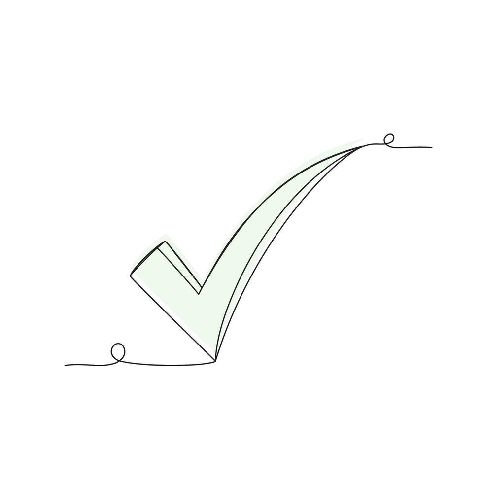 Continuous line drawing of check mark shape isolated vector illustration.