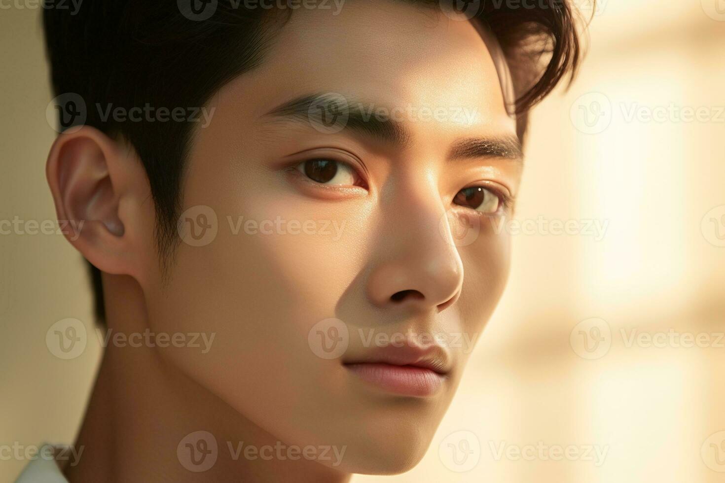 Portrait of handsome young asian man with clean skin, studio shot AI generated photo