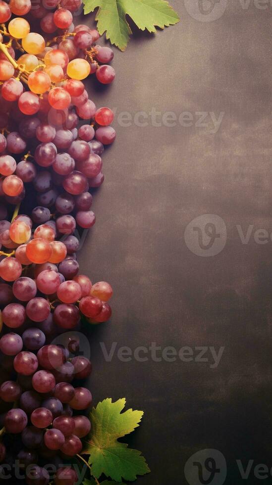 Textured background surrounded by grape fruits, background image, vertical format, generative AI photo