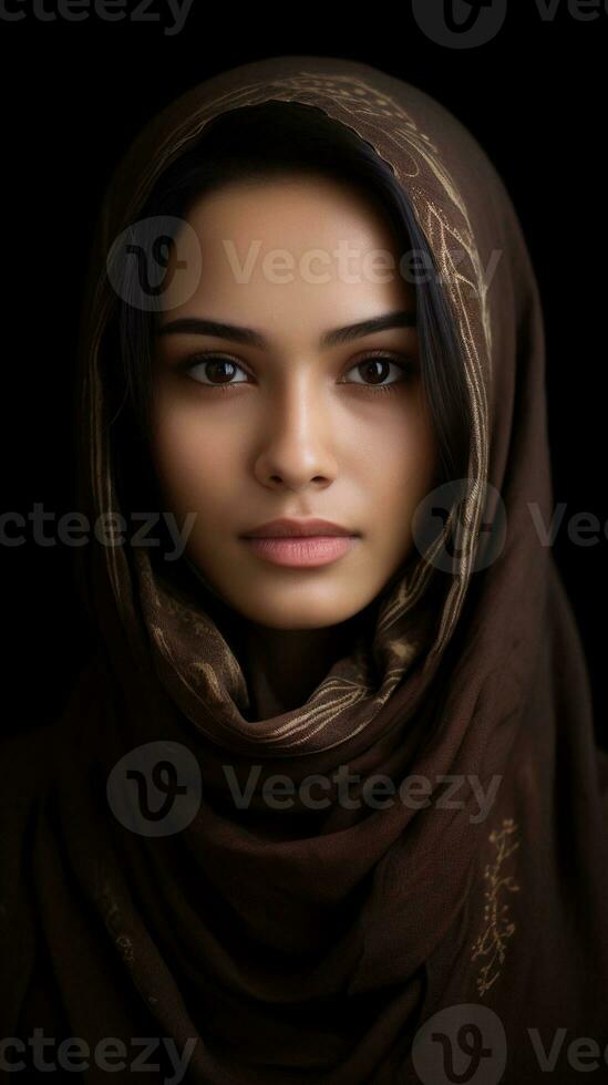 beautiful indonesian female portrait, background image, vertical format, generative AI photo