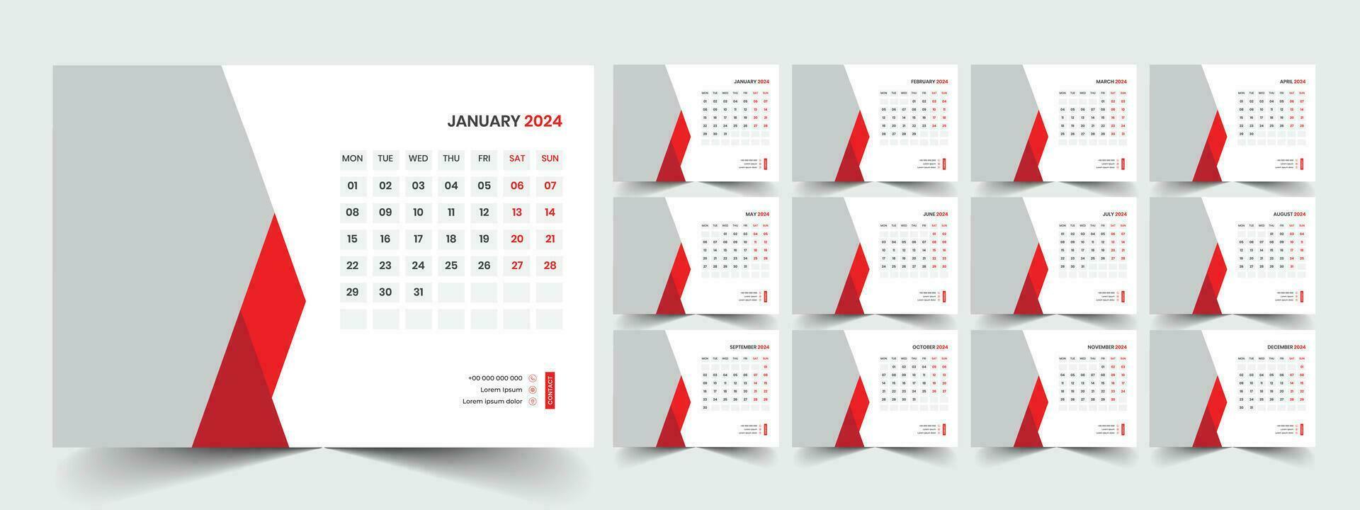 Desk Calendar Template 2024 vector