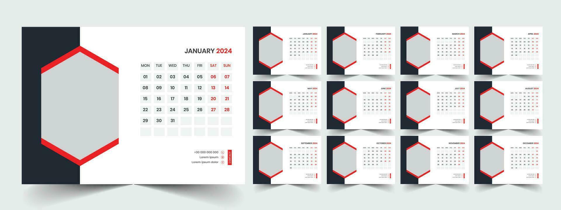 Desk Calendar Template 2024 vector
