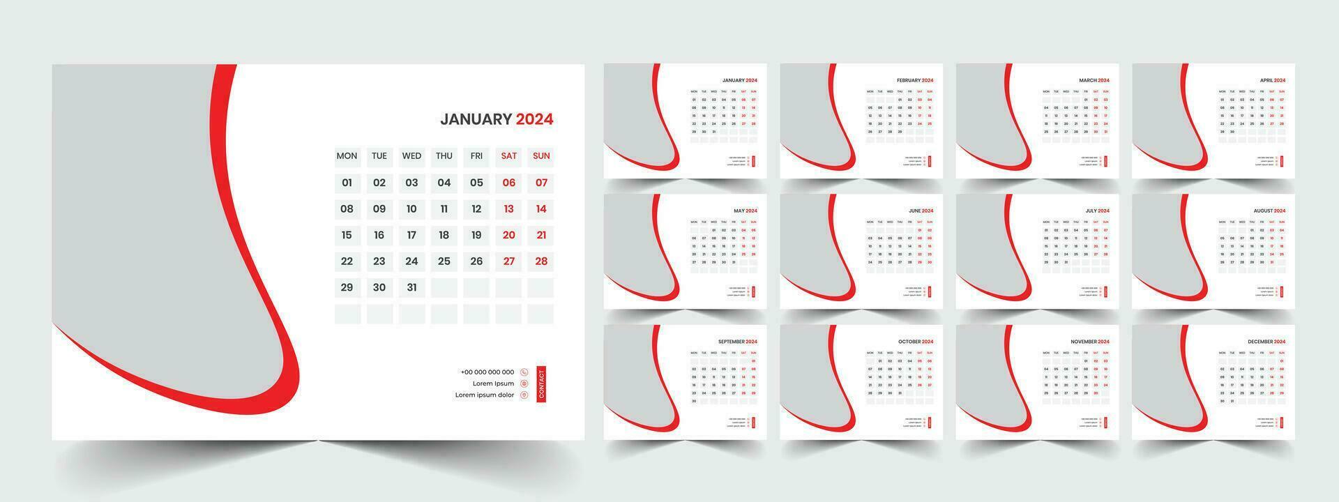 Desk Calendar Template 2024 vector