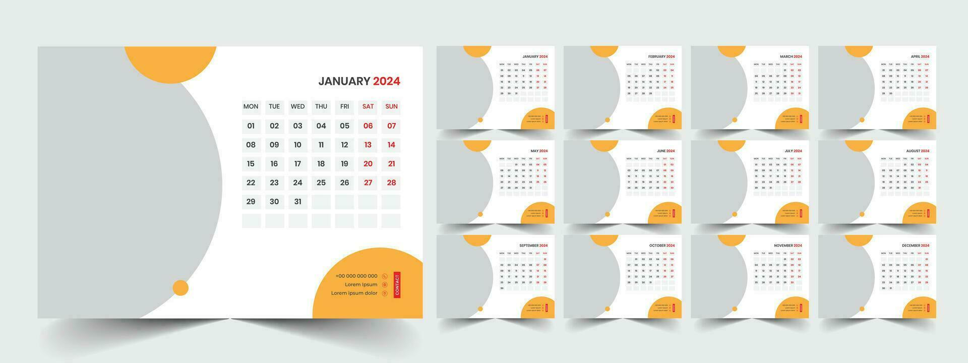 Desk Calendar Template 2024 vector
