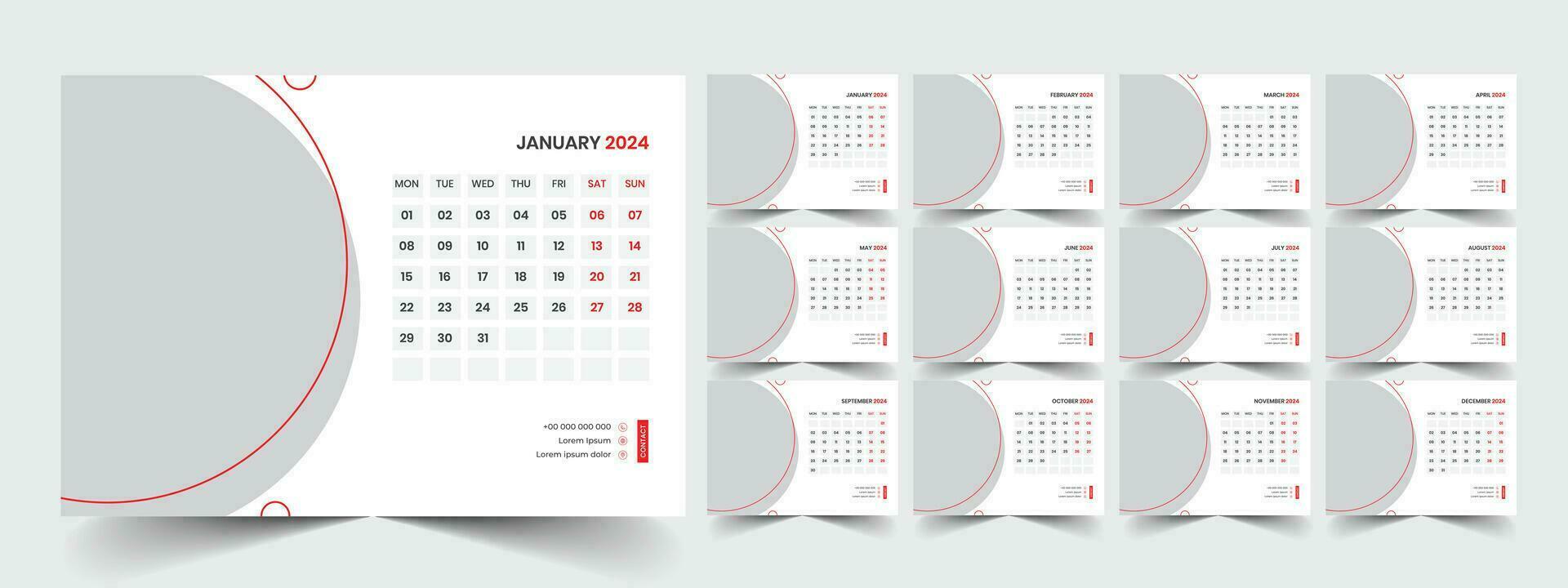 Desk Calendar Template 2024 vector