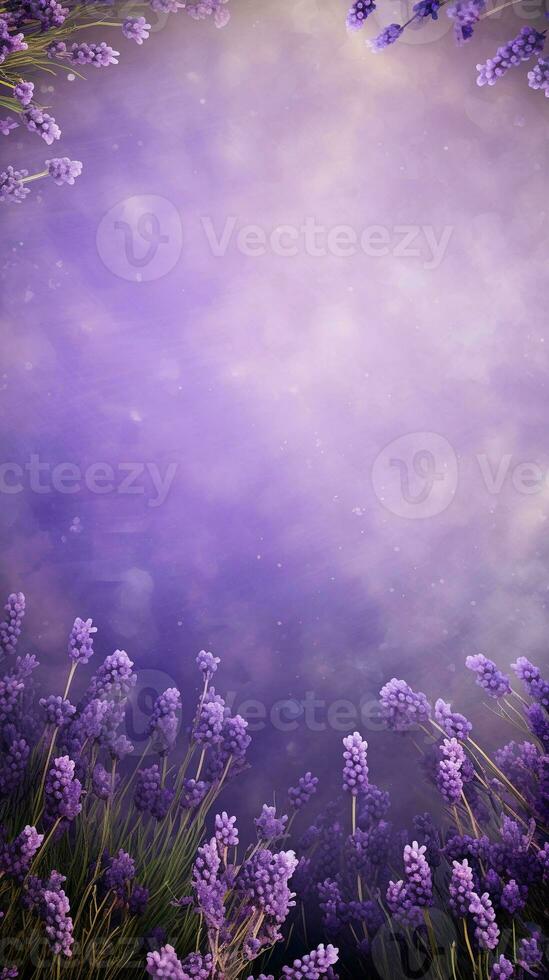 Textured background surrounded by lavender flowers, background image, vertical format, generative AI photo