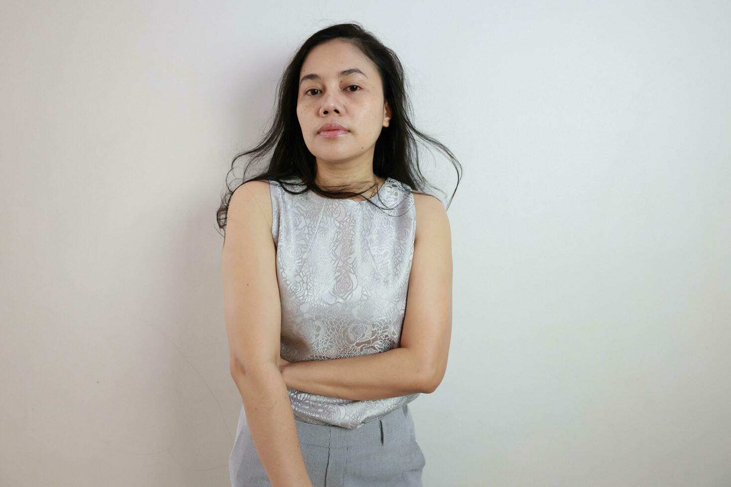 Portrait of a woman on white background, portrait of a person photo