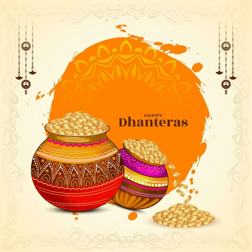 elegante contento Dhanteras indio festival saludo antecedentes vector