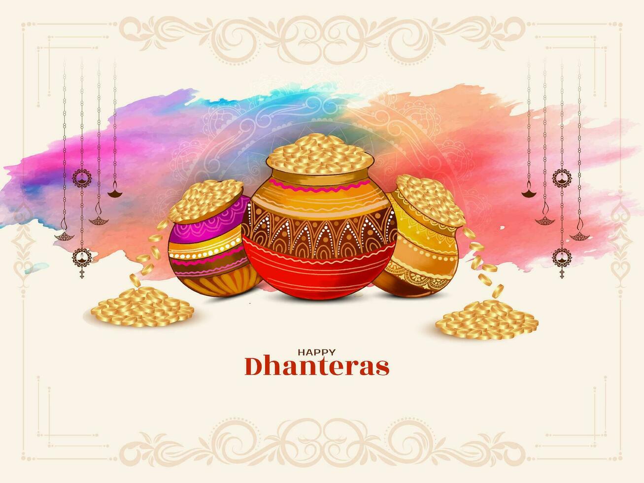 Elegant Happy Dhanteras Indian festival greeting background vector