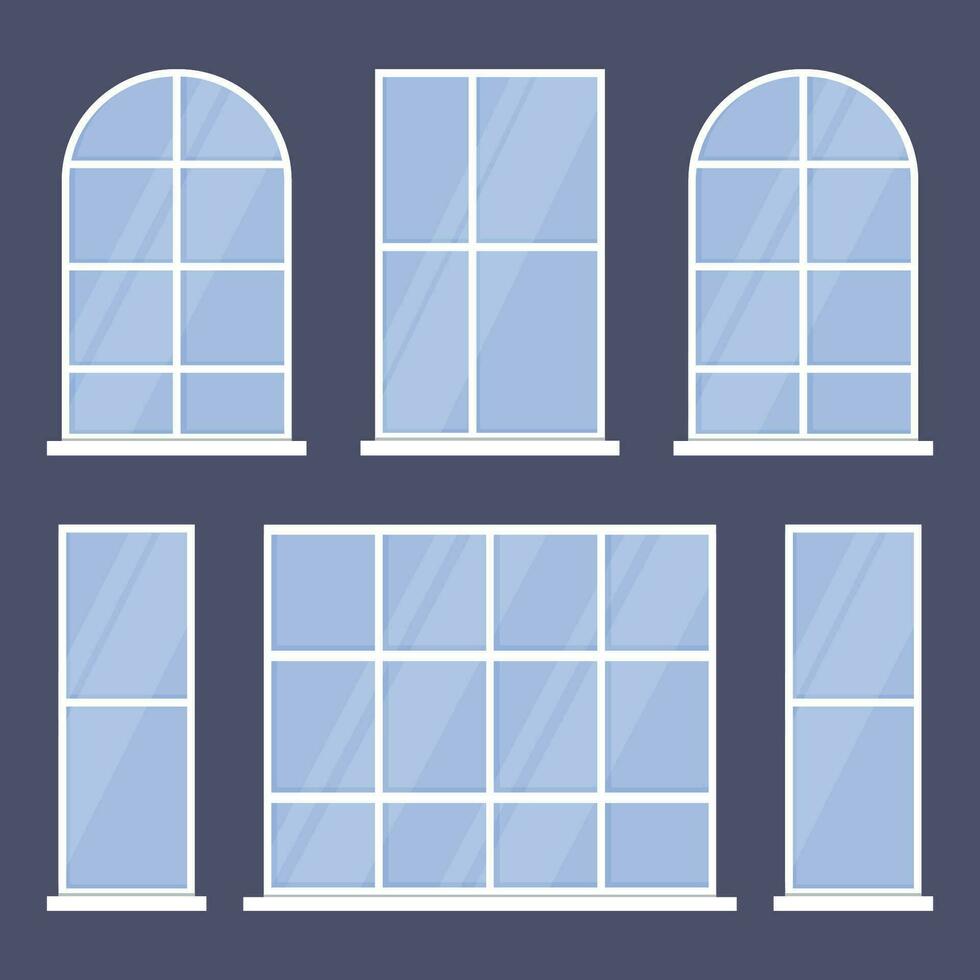 set of windows with a white frame of different shapes vector