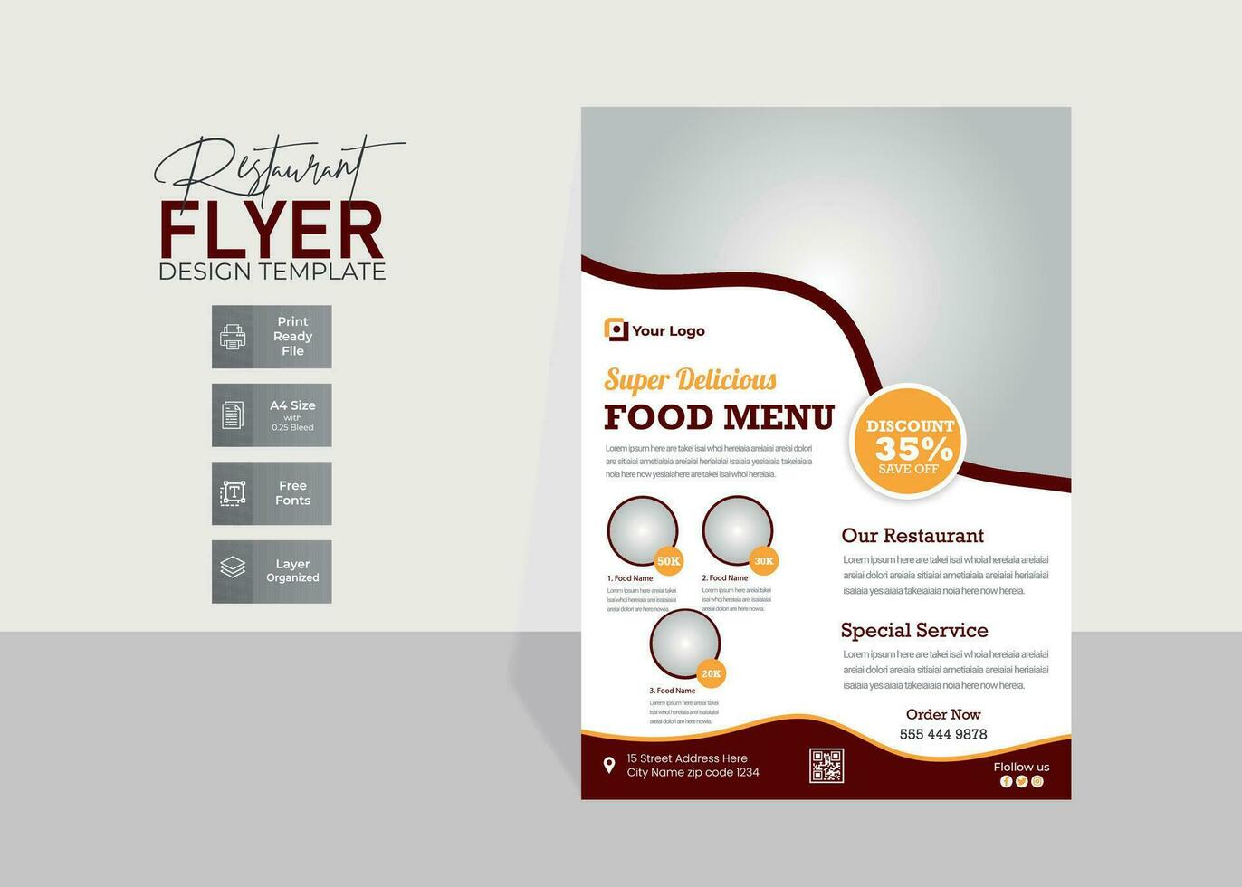 Restaurant food flyer template design or food menu design vector