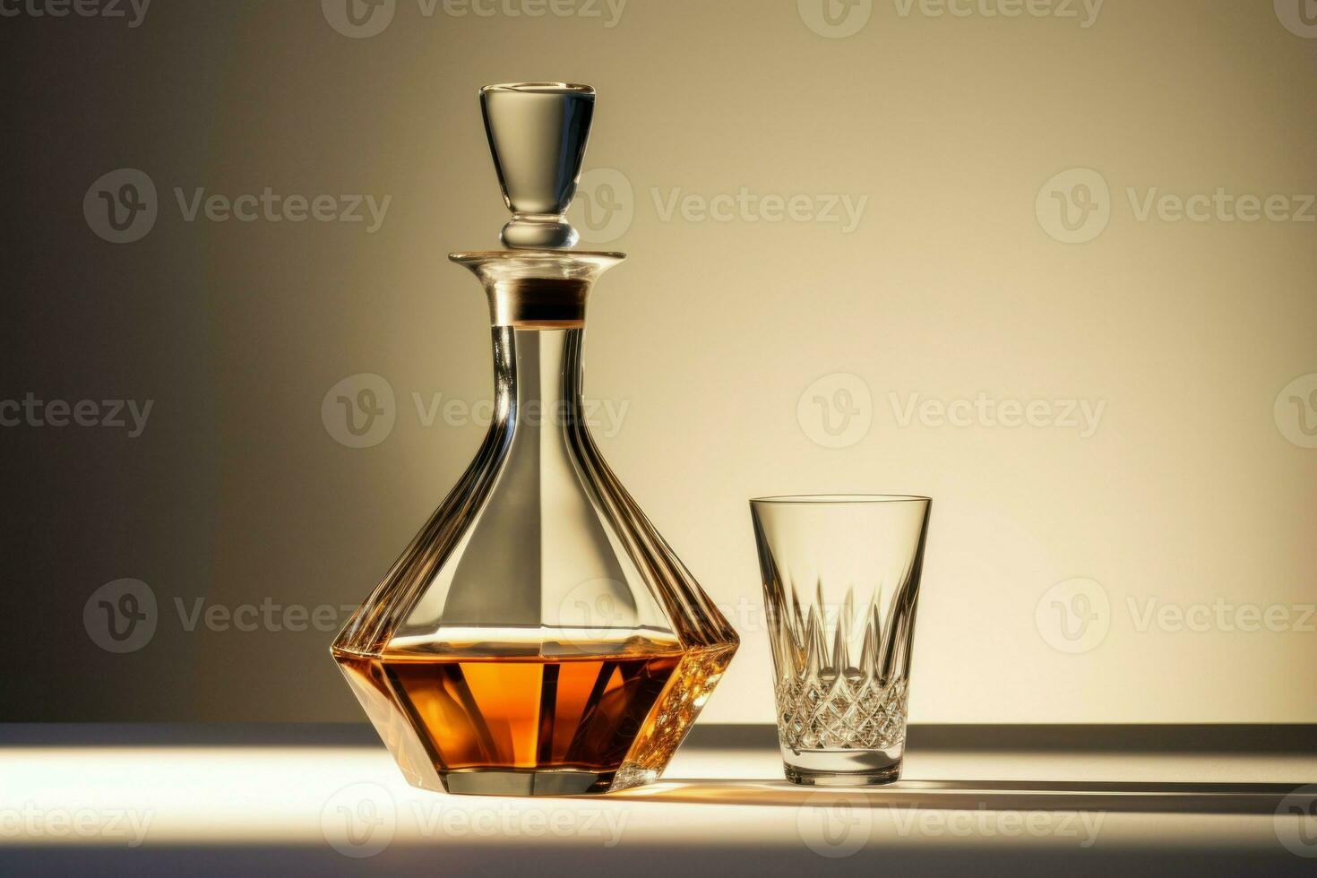 Glass and decanter on house table. Generate Ai photo