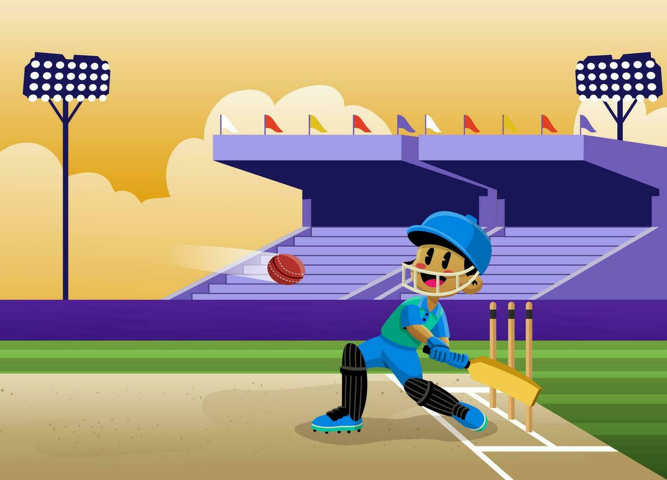 Cricket Boy Athlete Playing in Stadium vector