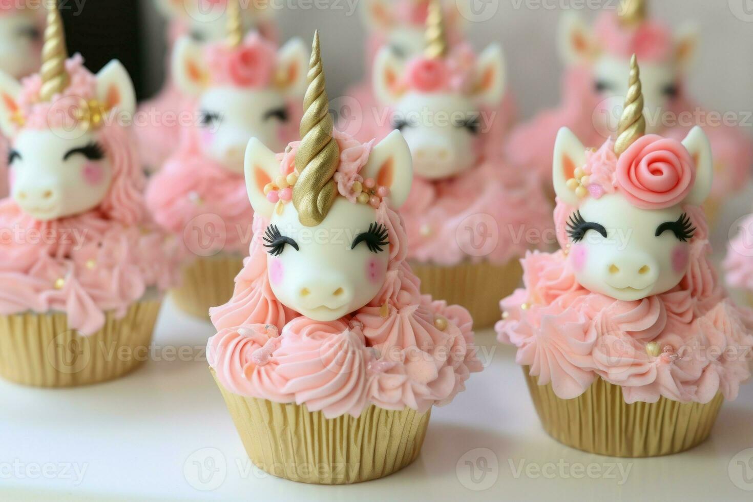 Sweet Cute unicorn cupcakes. Generate Ai photo