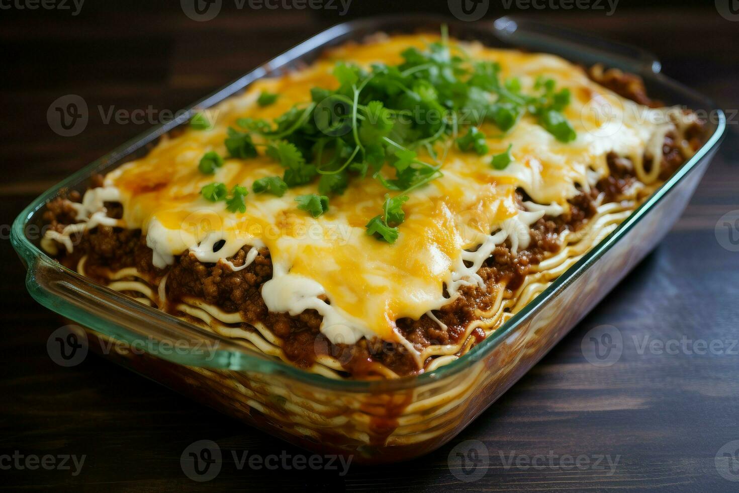 Ramen lasagna food on table. Generate Ai photo