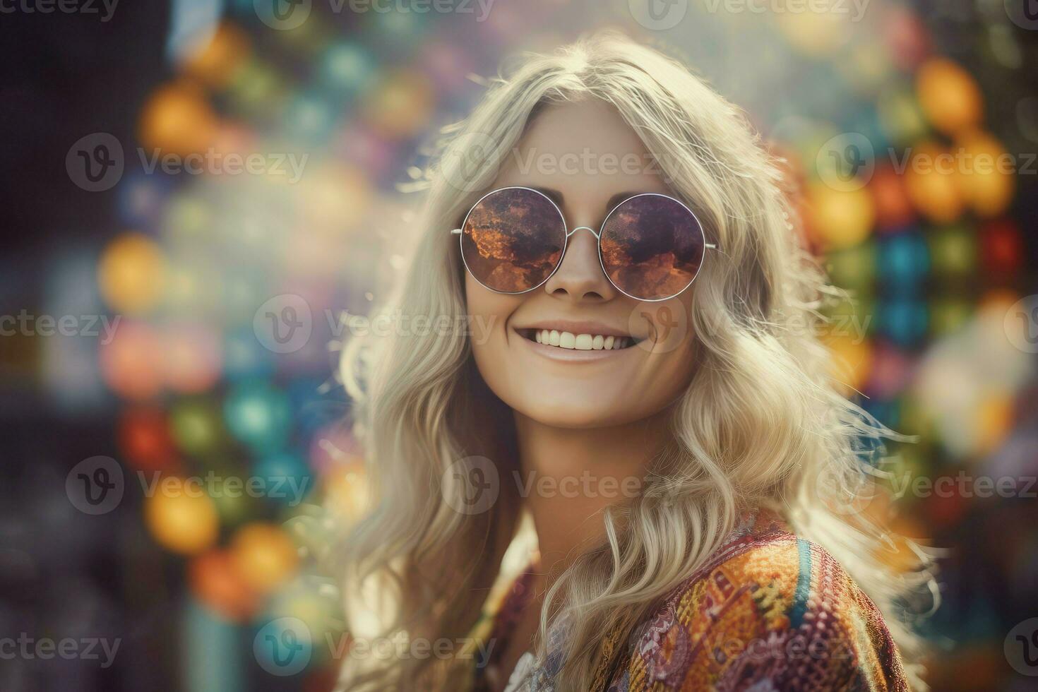 Happy smiling woman with sunglasses. Generate Ai photo