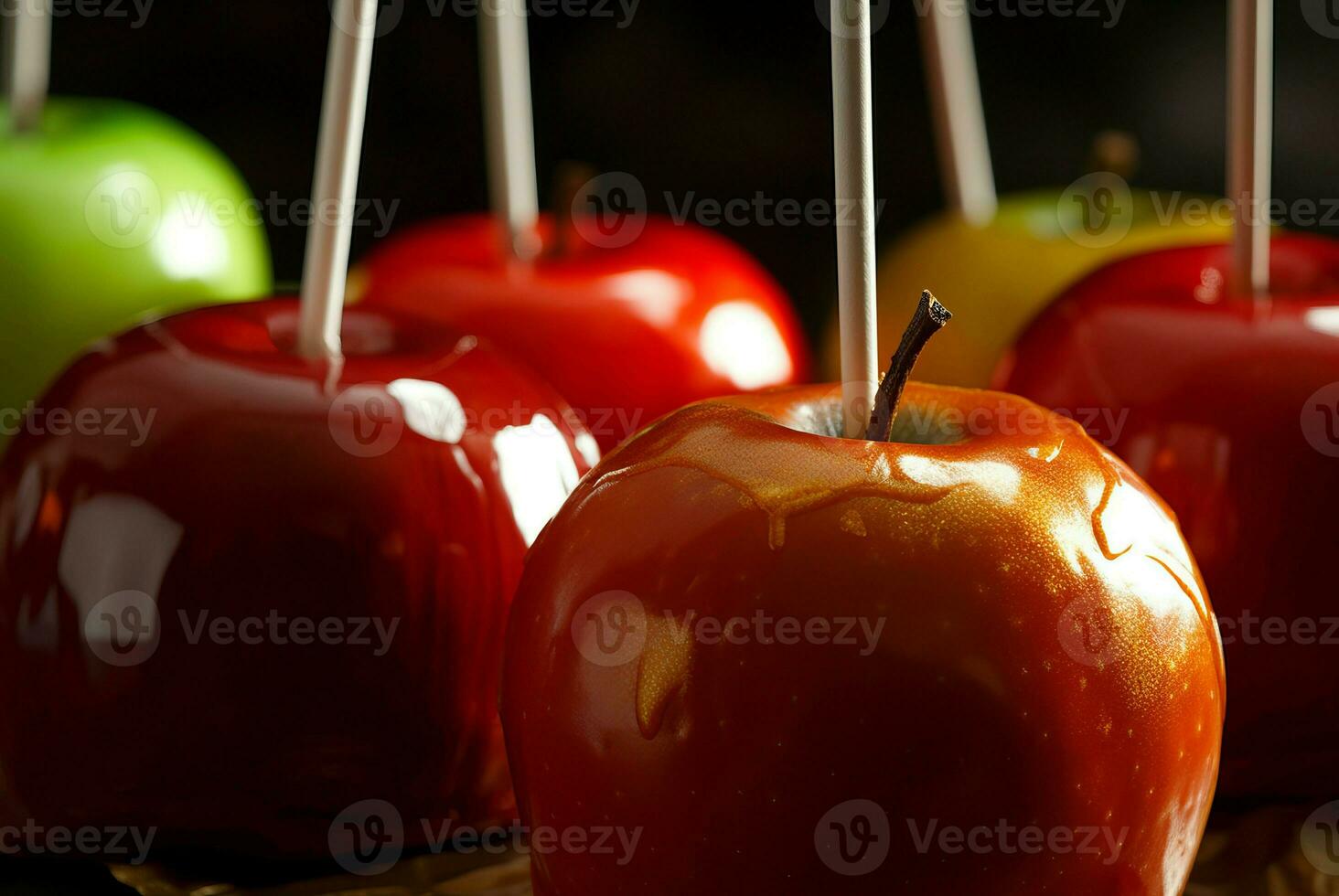 caramelo manzanas comida de cerca postre. generar ai foto