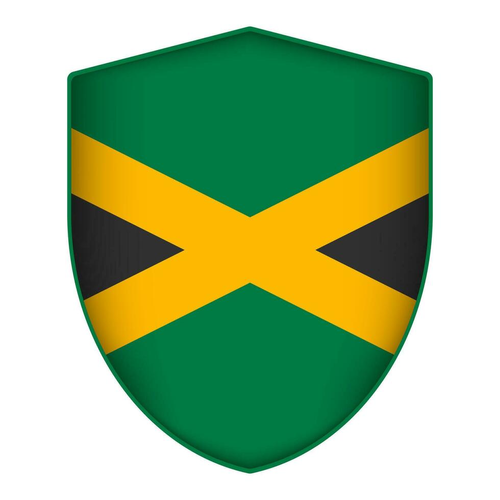 Jamaica flag in shield shape. Vector illustration.