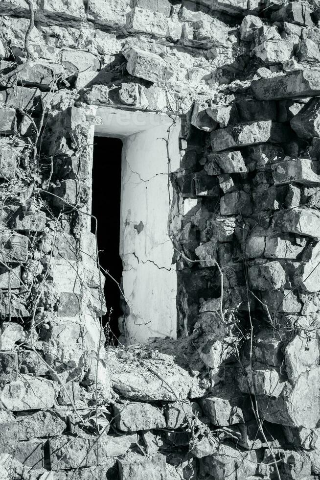 Castle ruins window view concept photo. Ruined ancient castle in Ukraine. photo