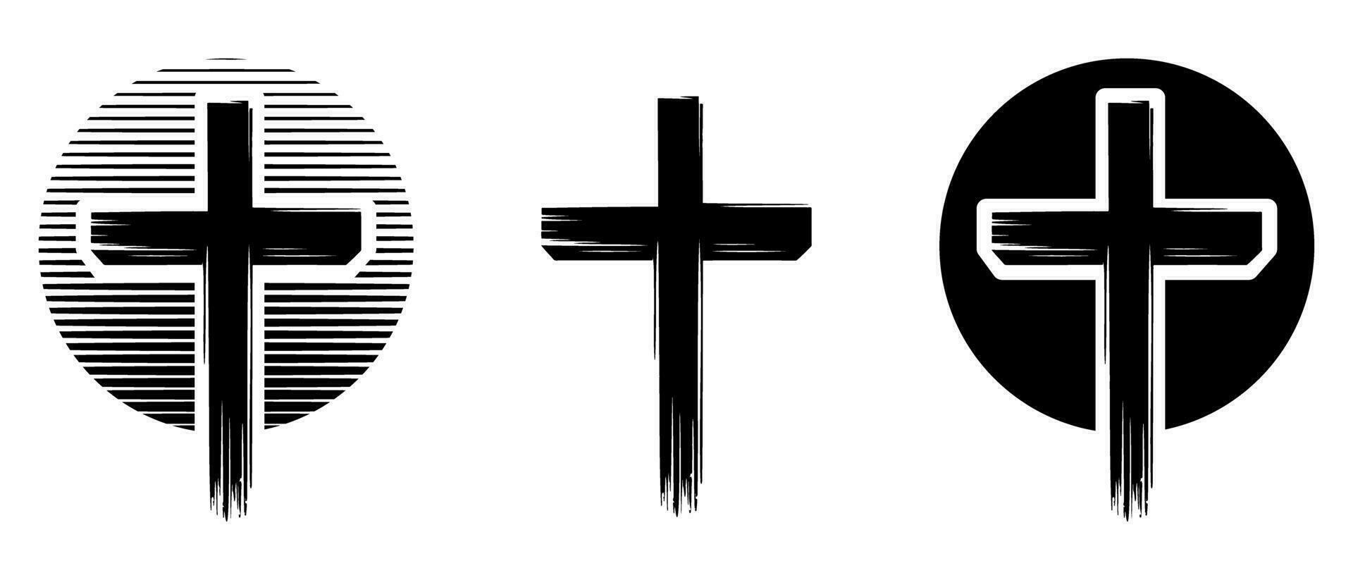 Icon set of Graphic christian cross symbol icon. Vector illustration