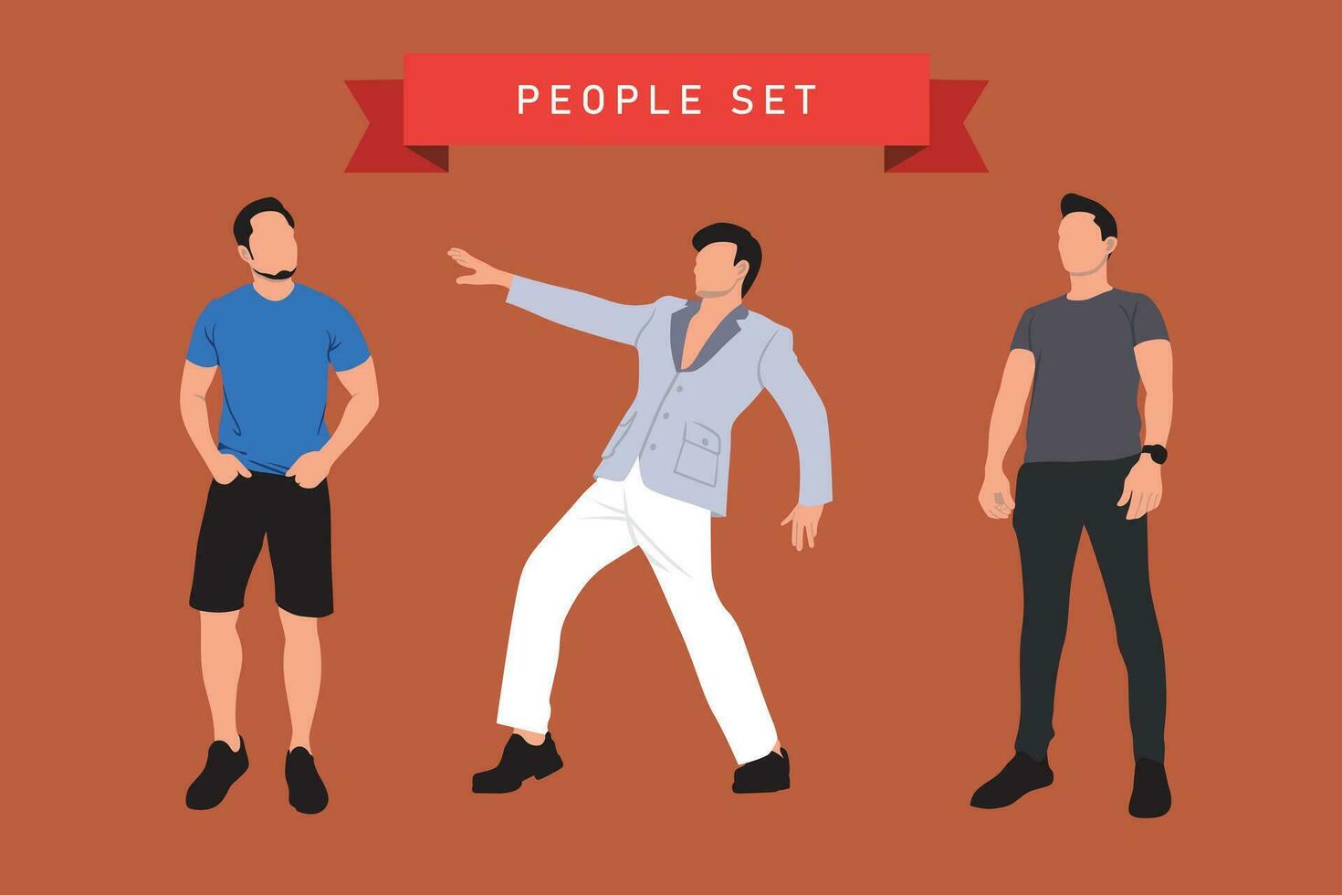 Vector illustration of a group of men in different clothes. Flat style.