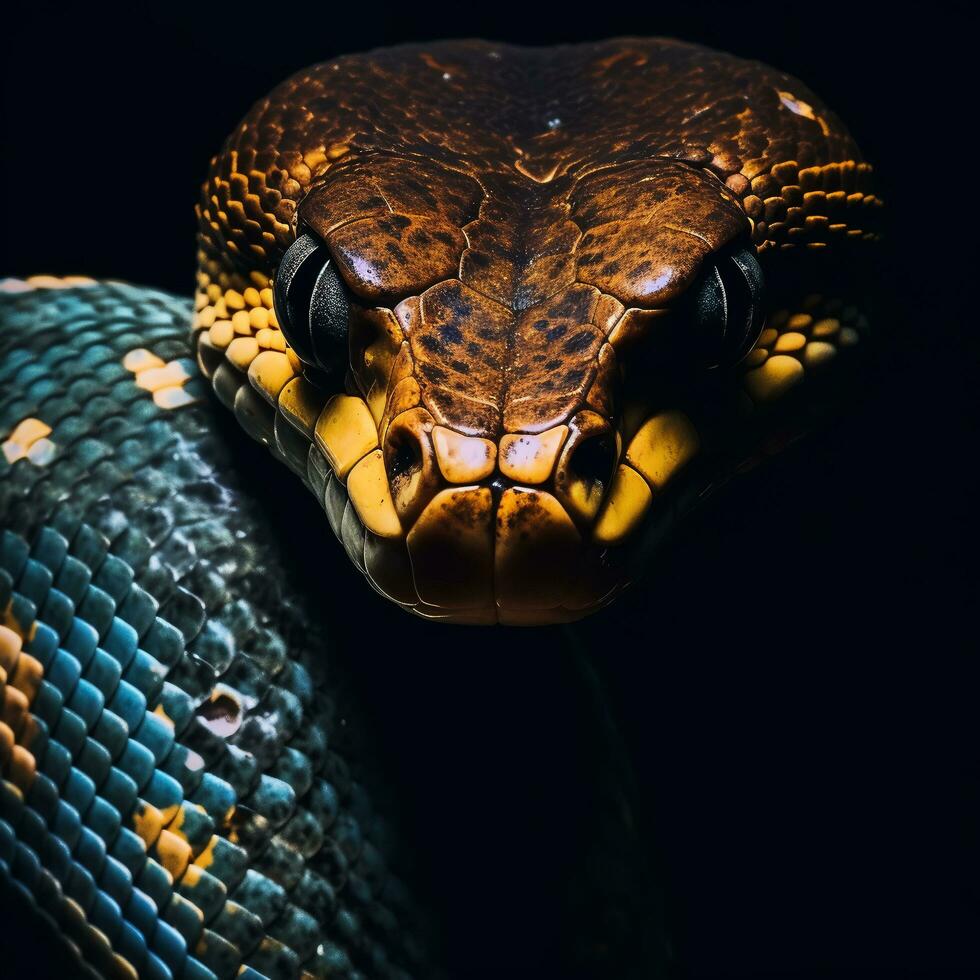 de cerca retrato de un serpiente cara en detalle, generativo ai foto