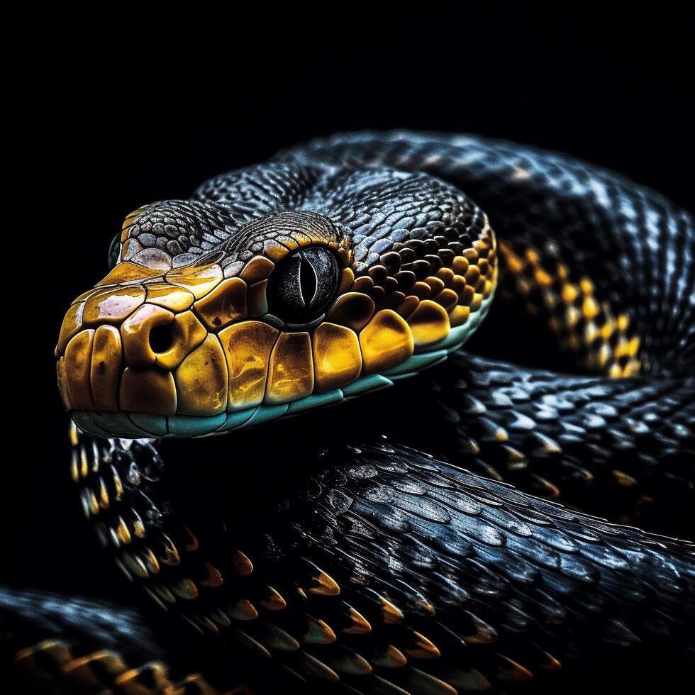 de cerca retrato de un serpiente cara en detalle, generativo ai foto