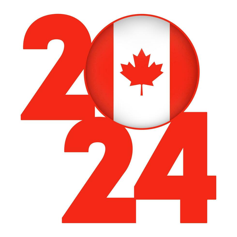 Happy New Year 2024 banner with Canada flag inside. Vector illustration.