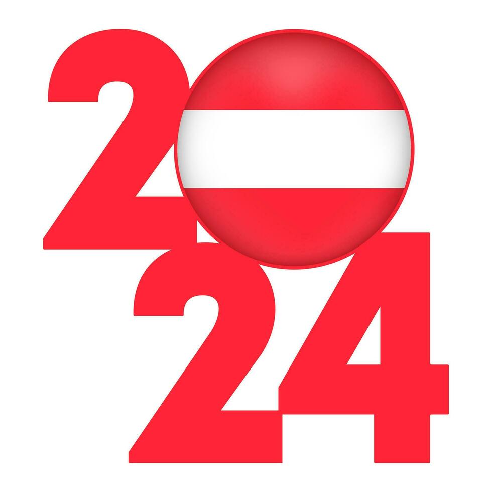 Happy New Year 2024 banner with Austria flag inside. Vector illustration.