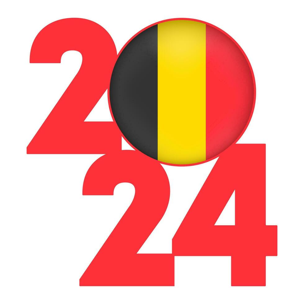 Happy New Year 2024 banner with Belgium flag inside. Vector illustration.