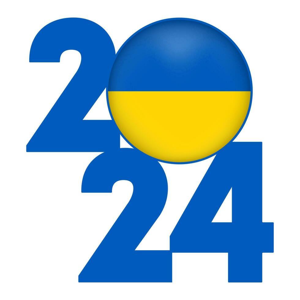 Happy New Year 2024 banner with Ukraine flag inside. Vector illustration.