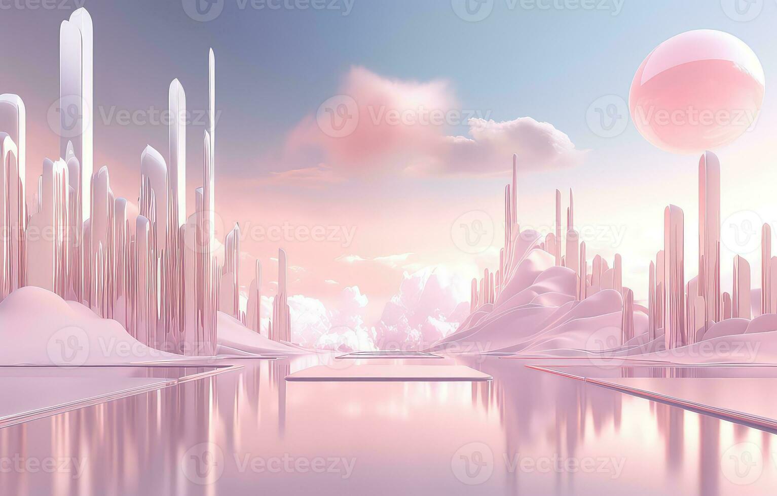 Ethereal Nature Scenes 3D Skyline Amidst Pastel Beauty AI generated photo