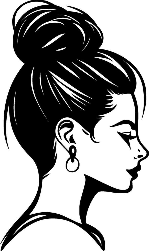Messy Bun - Black and White Isolated Icon - Vector illustration