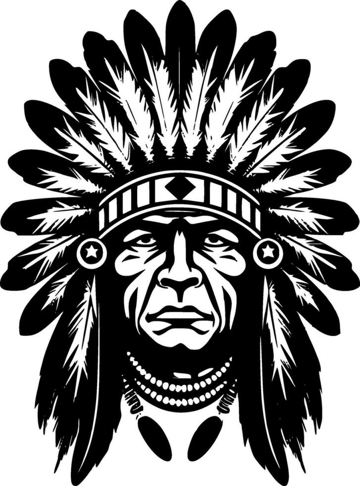 Indian Chief - Black and White Isolated Icon - Vector illustration