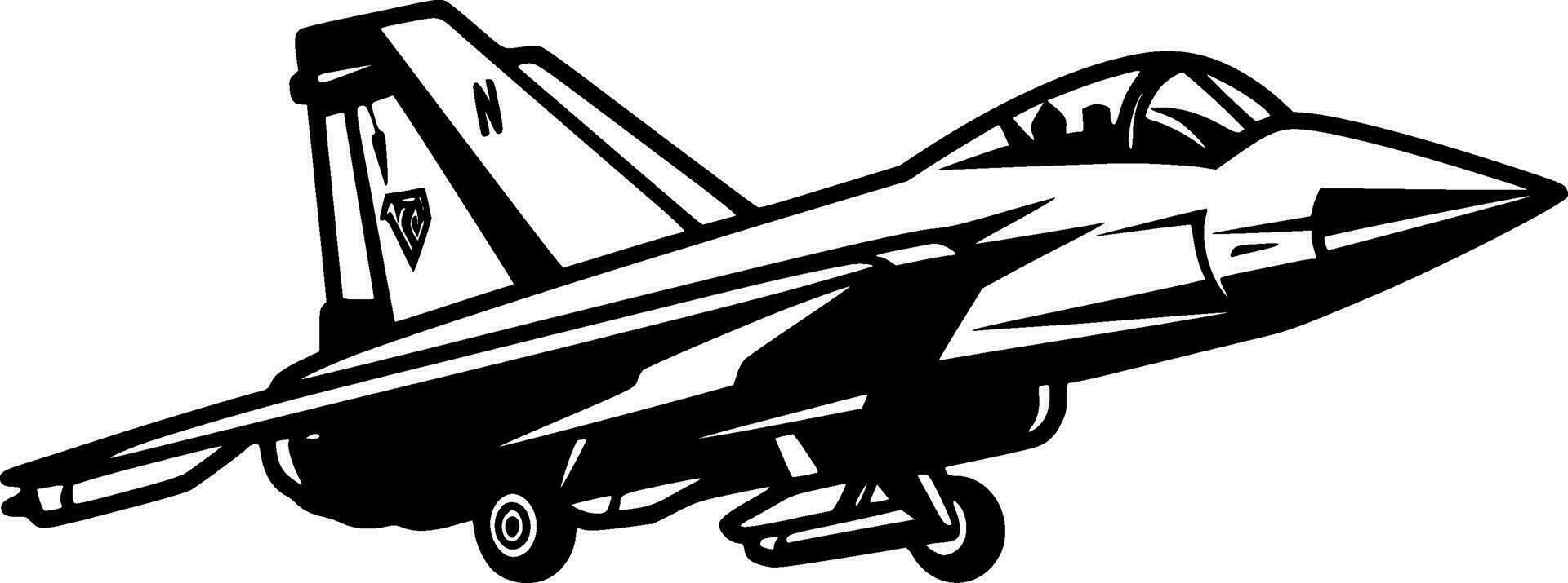 Fighter Jet, Black and White Vector illustration