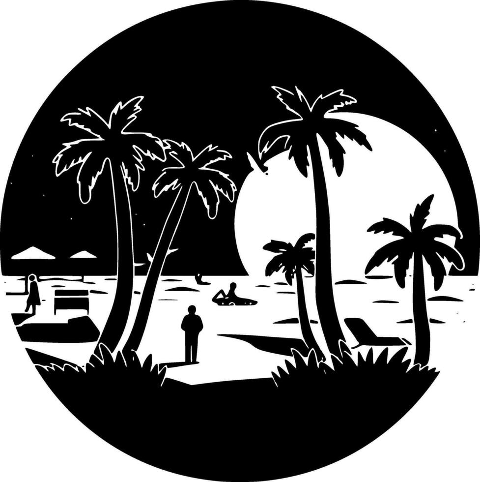 Beach, Black and White Vector illustration