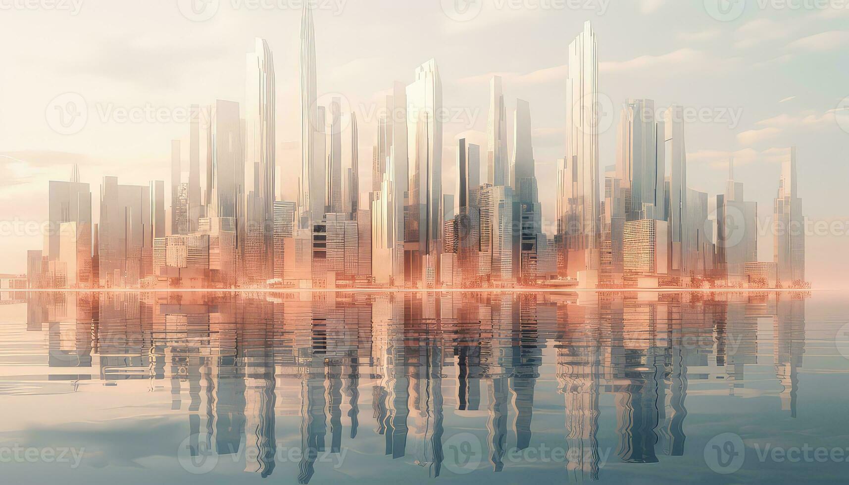 3D Skyline in Ethereal Geometry Light White and Magenta Hues AI generated photo