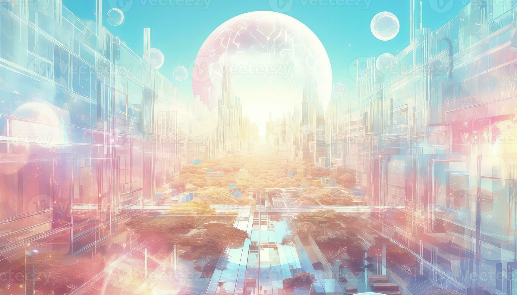 3D Skyline in Ethereal Geometry Light White and Magenta Hues AI generated photo