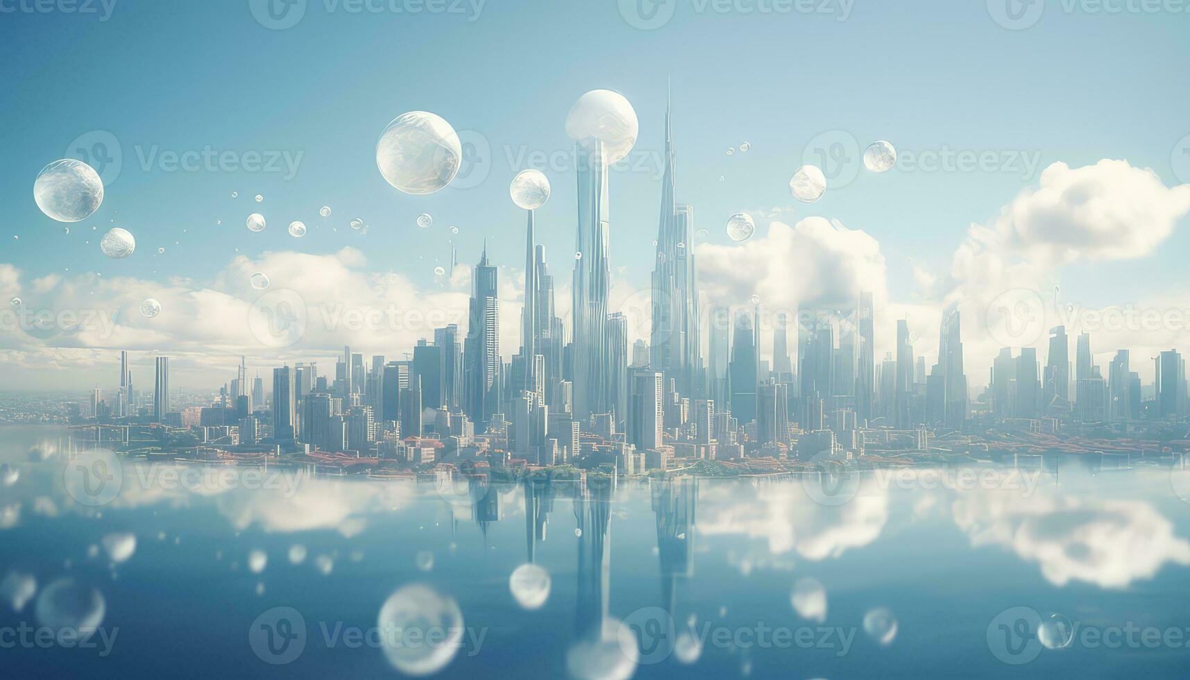 3D Skyline in Ethereal Geometry Light White and Magenta Hues AI generated photo